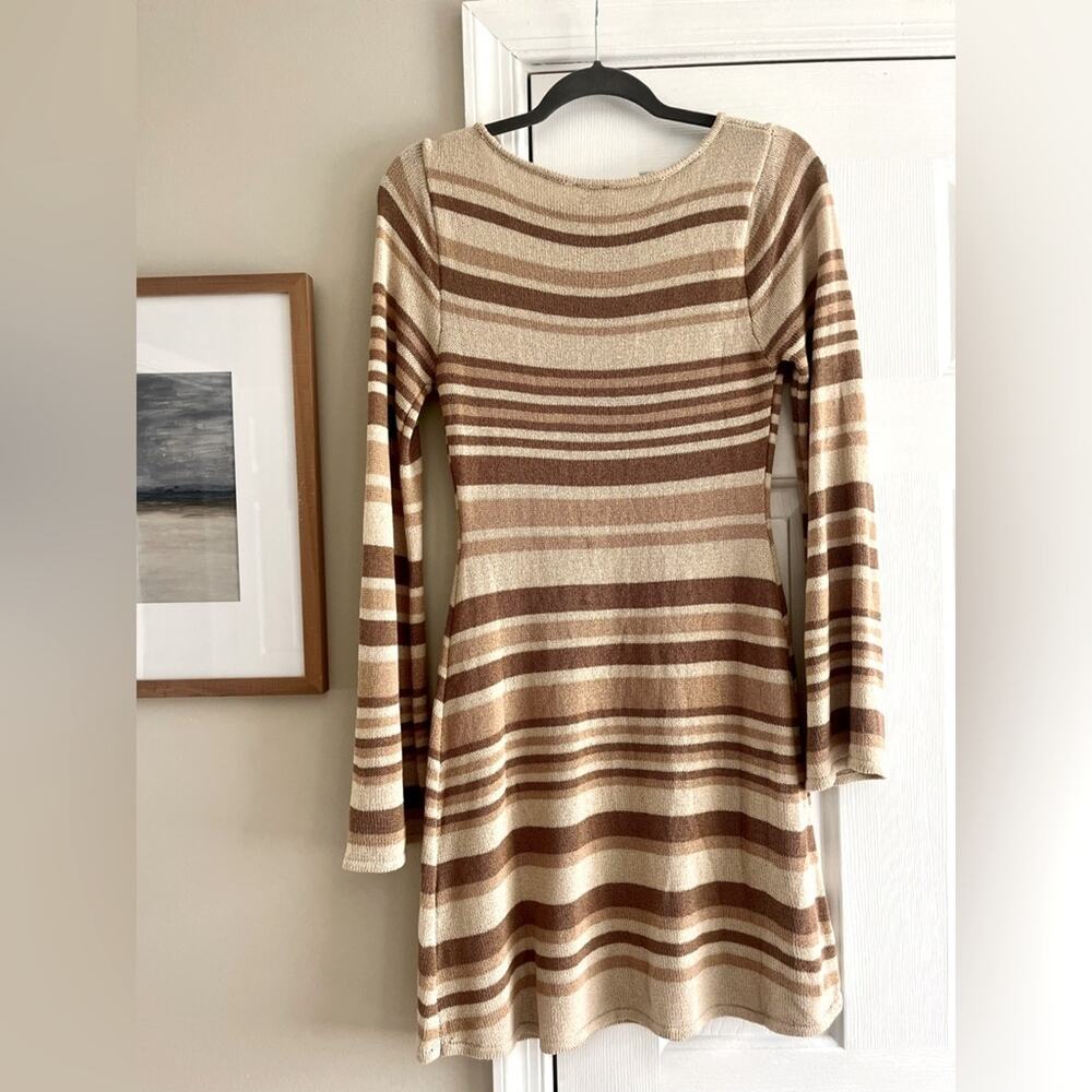 Hope’s Tan Striped Mini Dress Medium